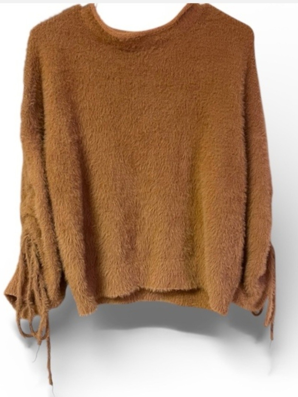 Simplee Apparel Women's Brown Fuzzy Eyelash Knit Pullover Sweater, Sz S